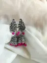 Oxidized Peacock Jhumka Earrings with Pink Beads