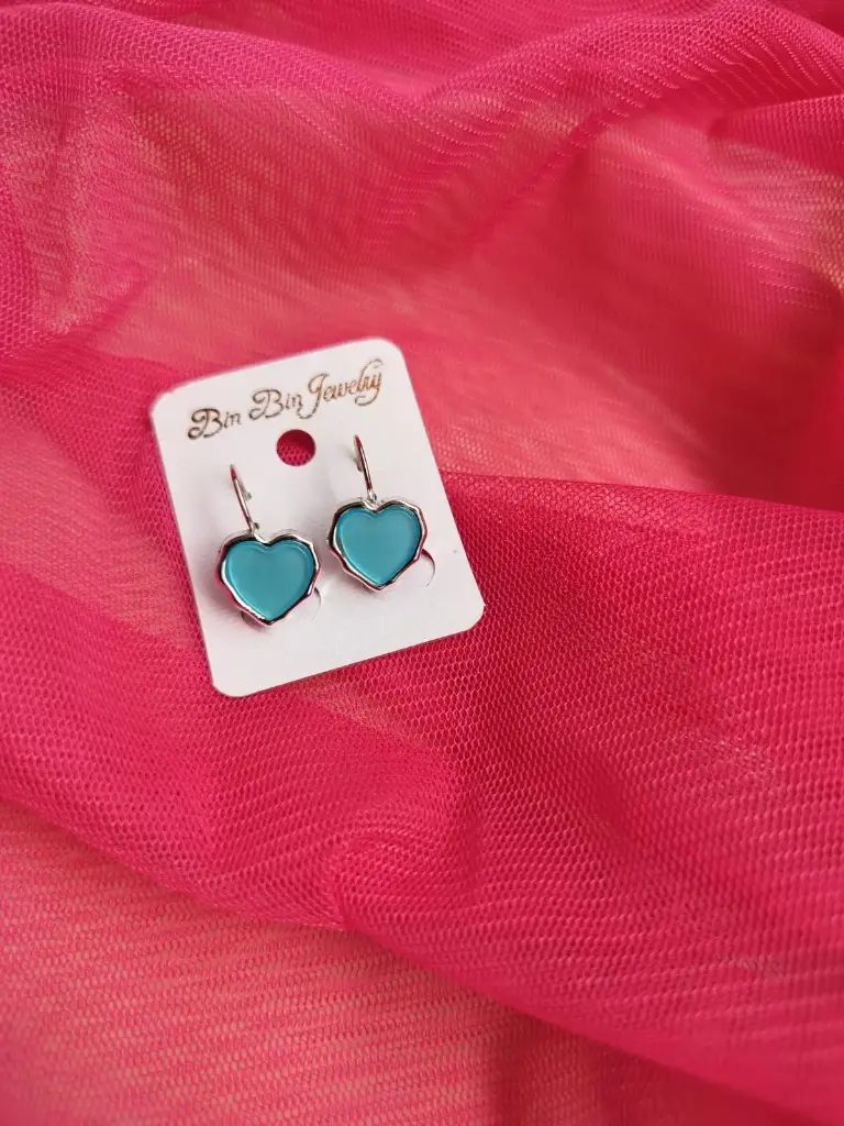 Blue Heart Drop Earrings 
