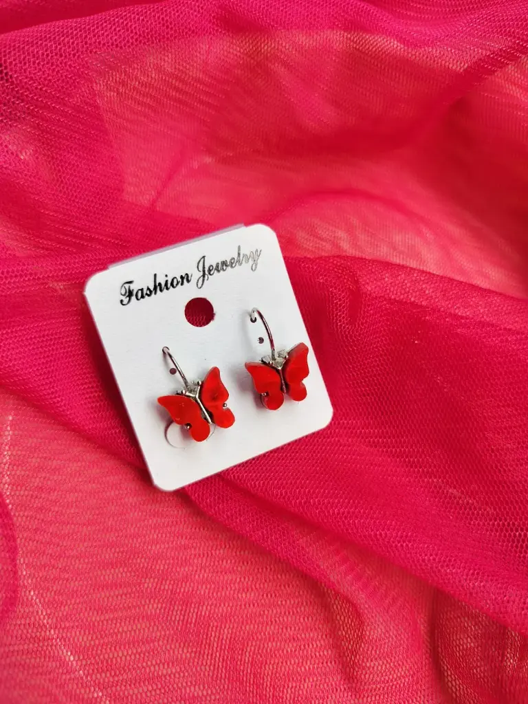  Red Butterfly Drop Earrings 