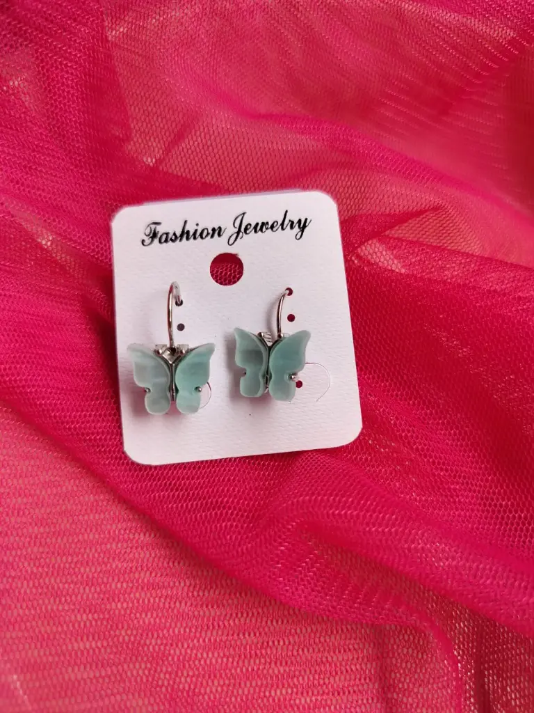 Mint Green Butterfly Drop Earrings 