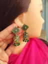 Antique Green & Gold Jhumka Earrings