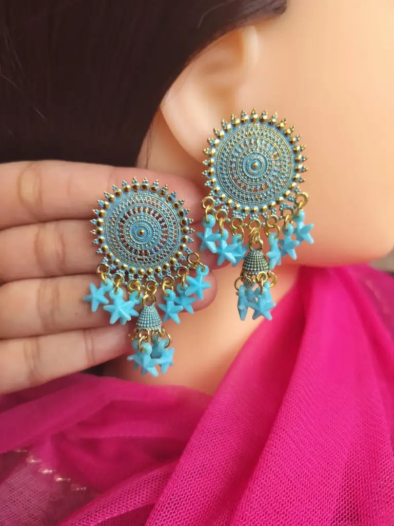  Traditional Blue Star Dangler Earrings