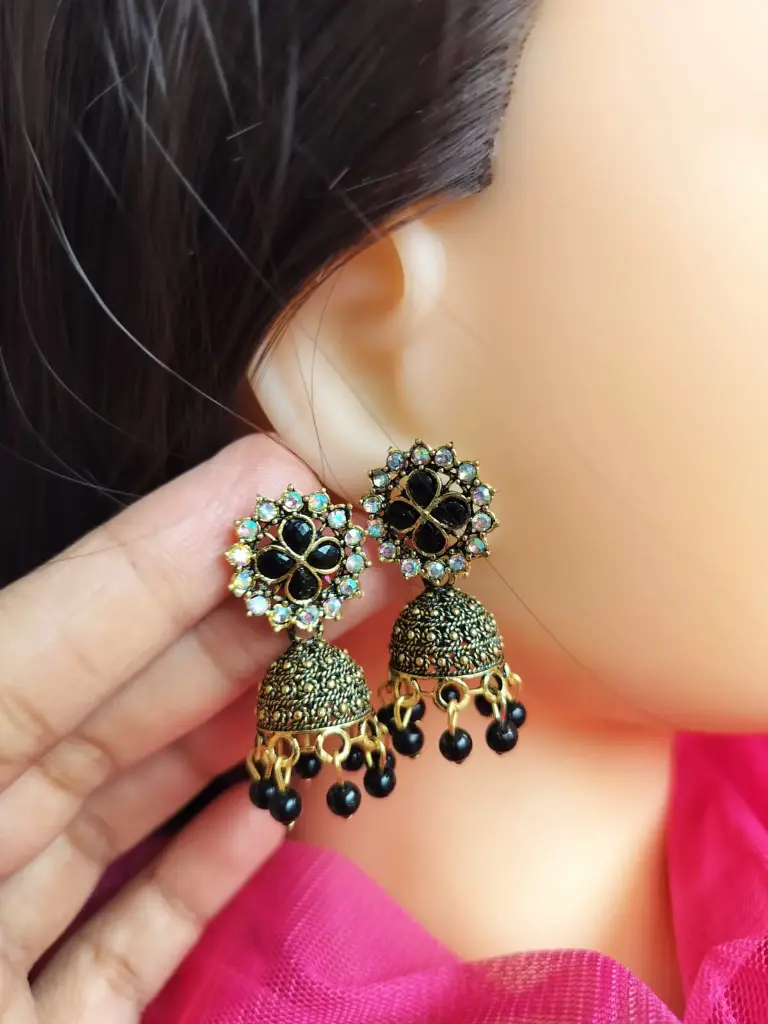 Antique  Black Stone Jhumka Earrings