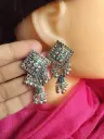 Ethnic Oxidized Silver Square Dangler Earrings