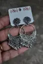 Oxidized Silver Floral Stud Hoop Earrings with Ghungroo Drops