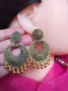 Antique Gold-Tone Circular Earrings with Hanging Beads