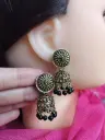 Antique Gold-Tone Jhumka Earrings with Black Beads