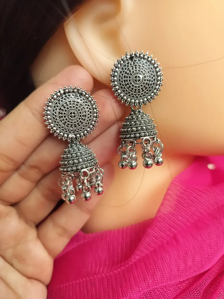  Oxidized Silver Circular Jhumka Earrings