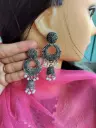 Antique Oxidized Silver Jhumka Earrings with Pearl Beads