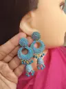 Vibrant Blue Oxidized Jhumka Earrings with Beaded Drops