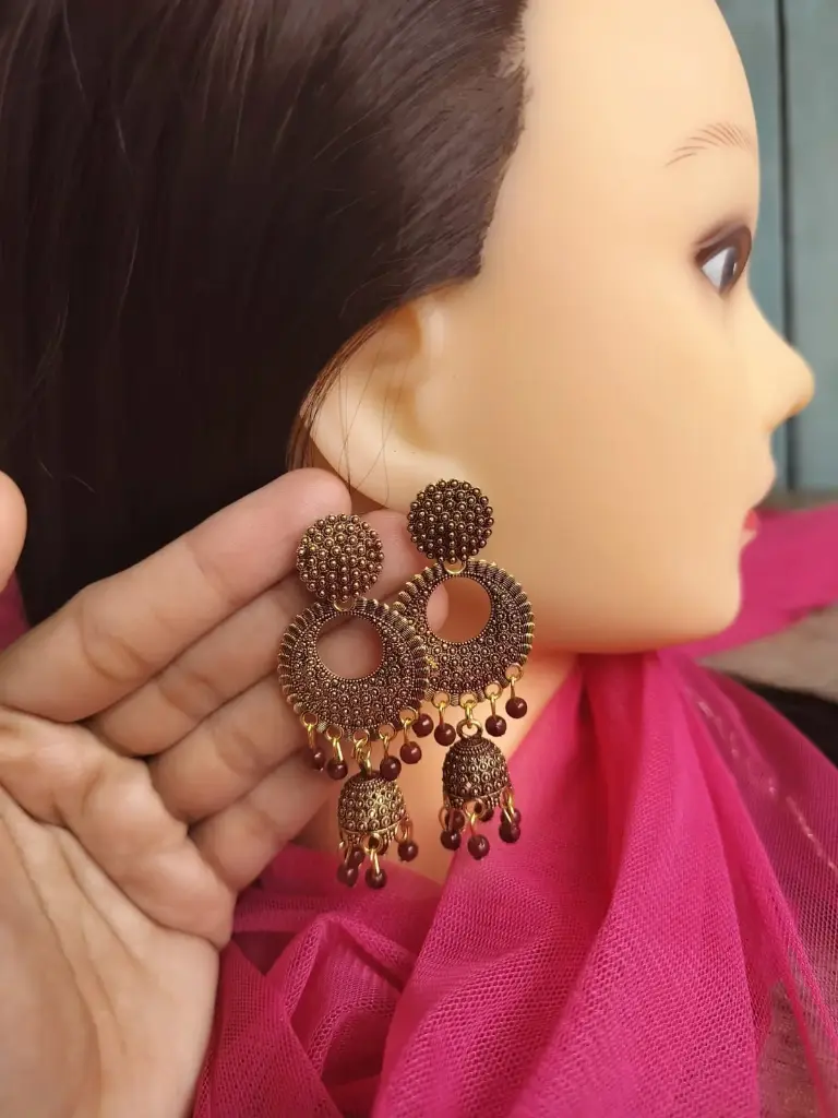 Antique Maroon Circular Dangler Jhumka Earrings