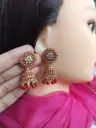 Traditional Antique Jhumka Earrings with Red Beads