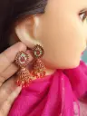 Ruby Red Antique Jhumka Earrings with Crystal Bead Danglings