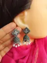 Oxidized Silver Square Stud Jhumka Earrings with Pearl Drops