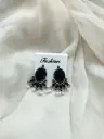  Elegant Black Stone Drop Earrings with Pearl Accents