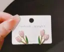 Pink Tulip Floral Stud Earrings