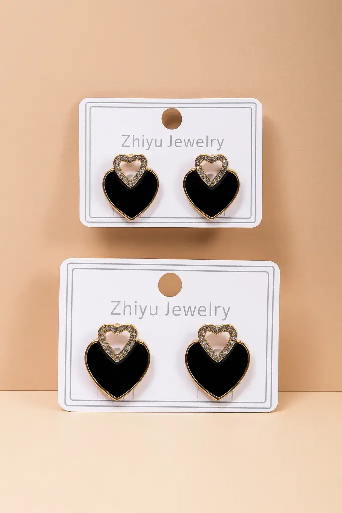Elegant Heart-Shaped Black Enamel Earrings – Zhiyu Jewelry