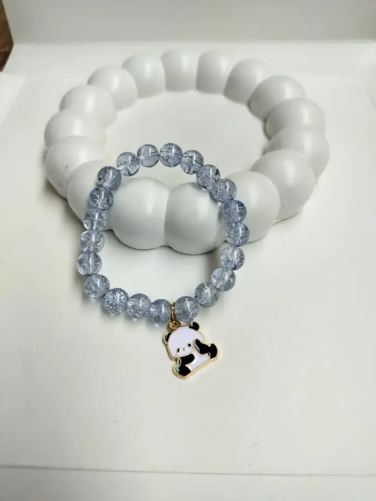 🐼✨ **Light Blue Crystal Beads Bracelet with Panda Charm – For Kids** 