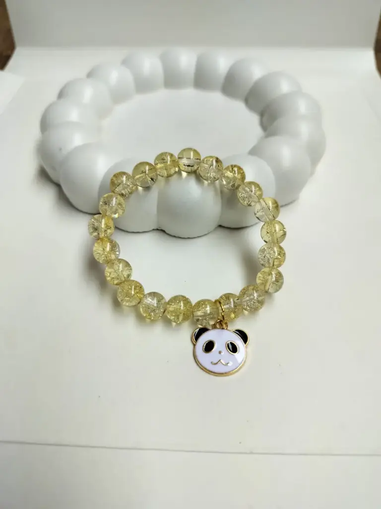  🐼✨ **Yellow Crystal Beads Bracelet with Panda Charm – Kids’ Collection**