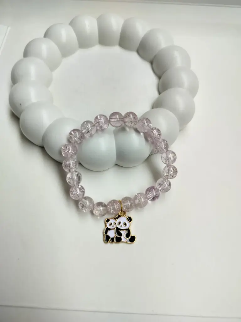  🌸🐼🐼  Light Purple Beaded Bracelet with Panda Duo Charm