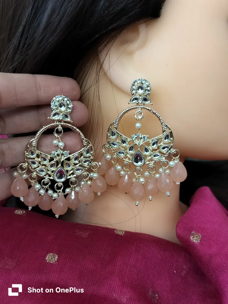 Gold plated kundan chandbali earrings