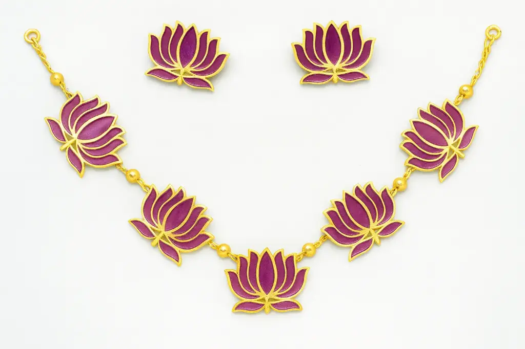 dark pink colour Lotus Choker and earring set