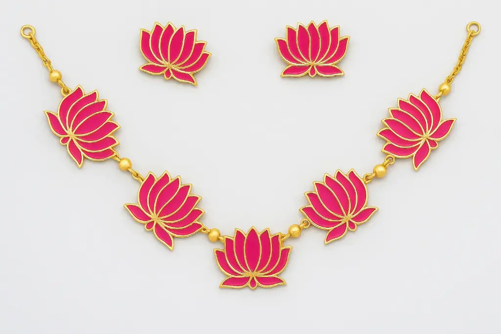 Pink colour Lotus choker and earrings set