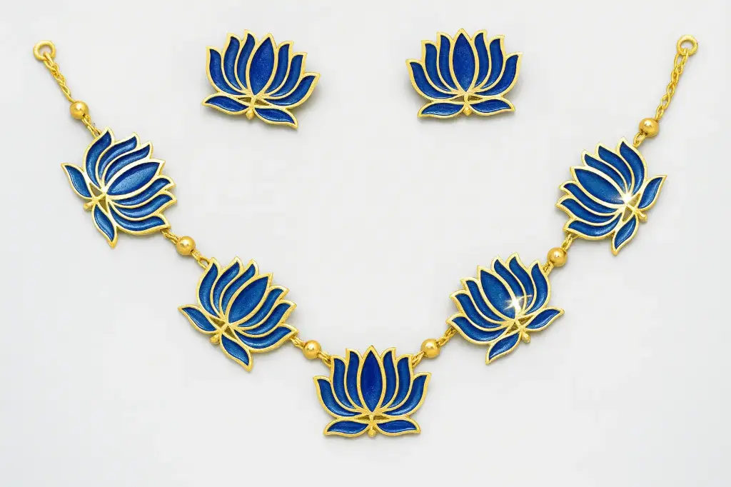 Blue colour Lotus choker and earrings set 