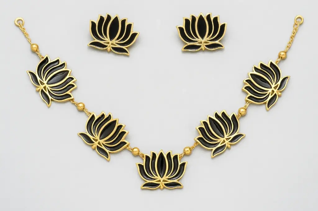 Black colour Lotus choker and earrings set 
