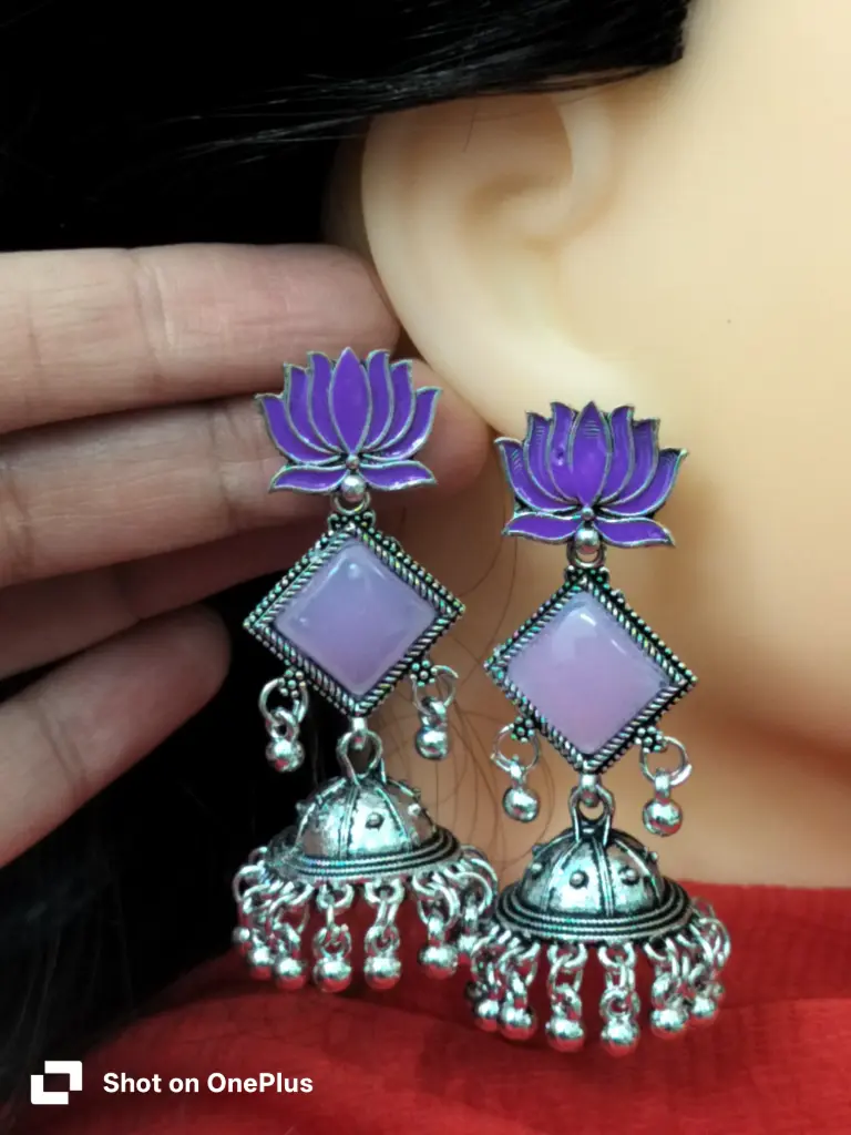Oxidised Lotus jhumka earrings 