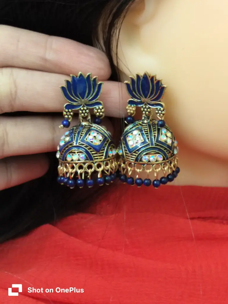 Lotus jhumka earrings (royal blue)