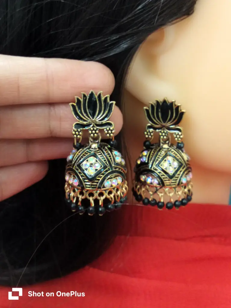 Black Lotus jhumka earrings 