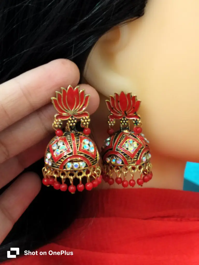 Red Lotus jhumka earrings 