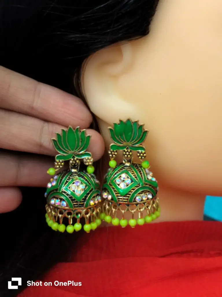 Green Lotus jhumka earrings 