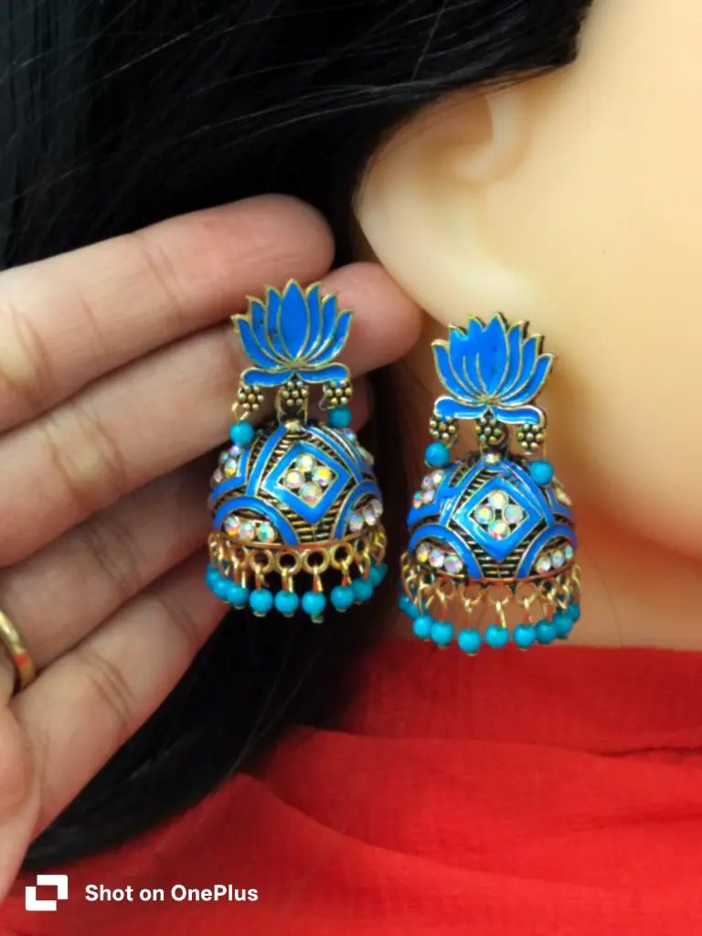 Blue Lotus jhumka earrings 
