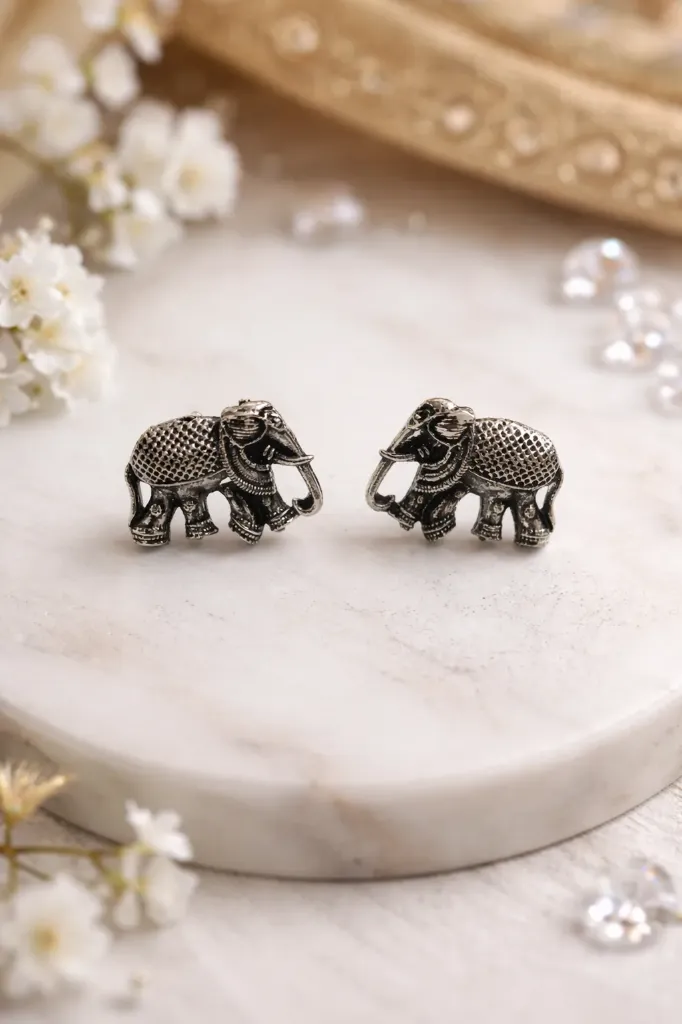 Oxidised elephant stud earrings