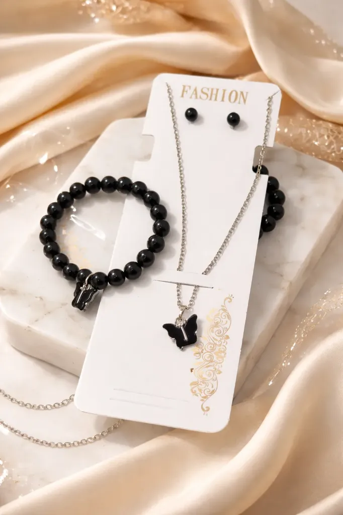 Butterfly charm bracelet & necklace combo set