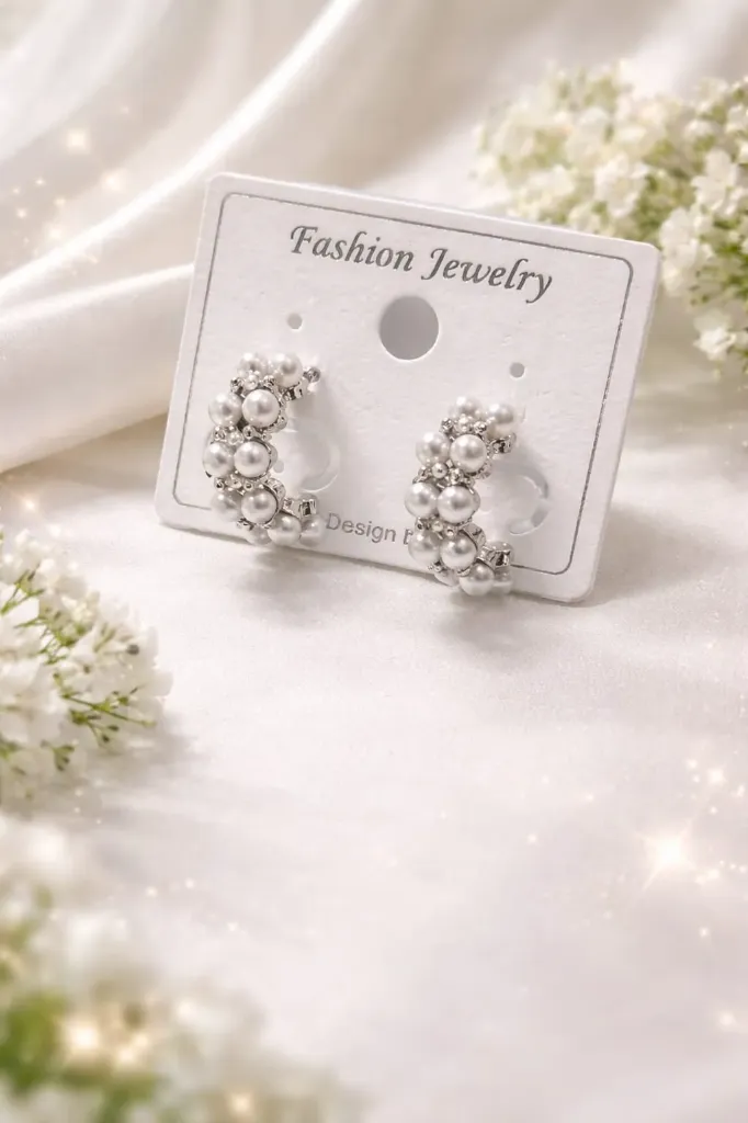 Korean style white pearl half hoop earrings
