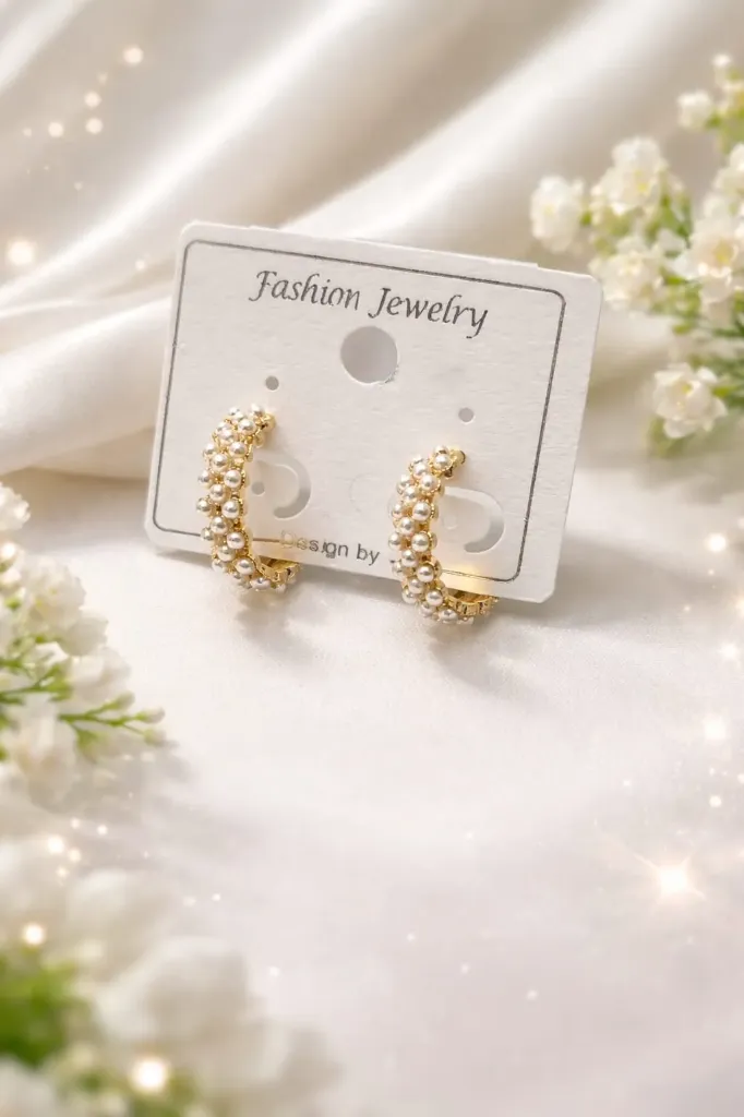 Korean style white gold half hoop earrings