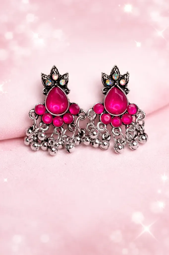 Ruby Glow Oxidised Jhumki Earrings ✨