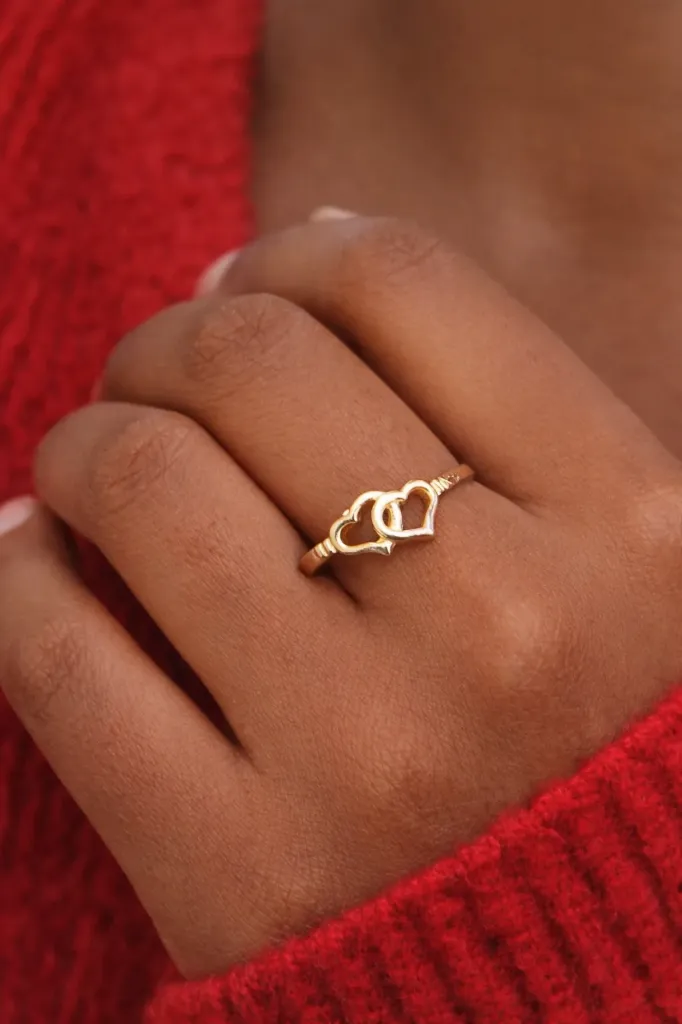 Double heart' panchaloham finger ring