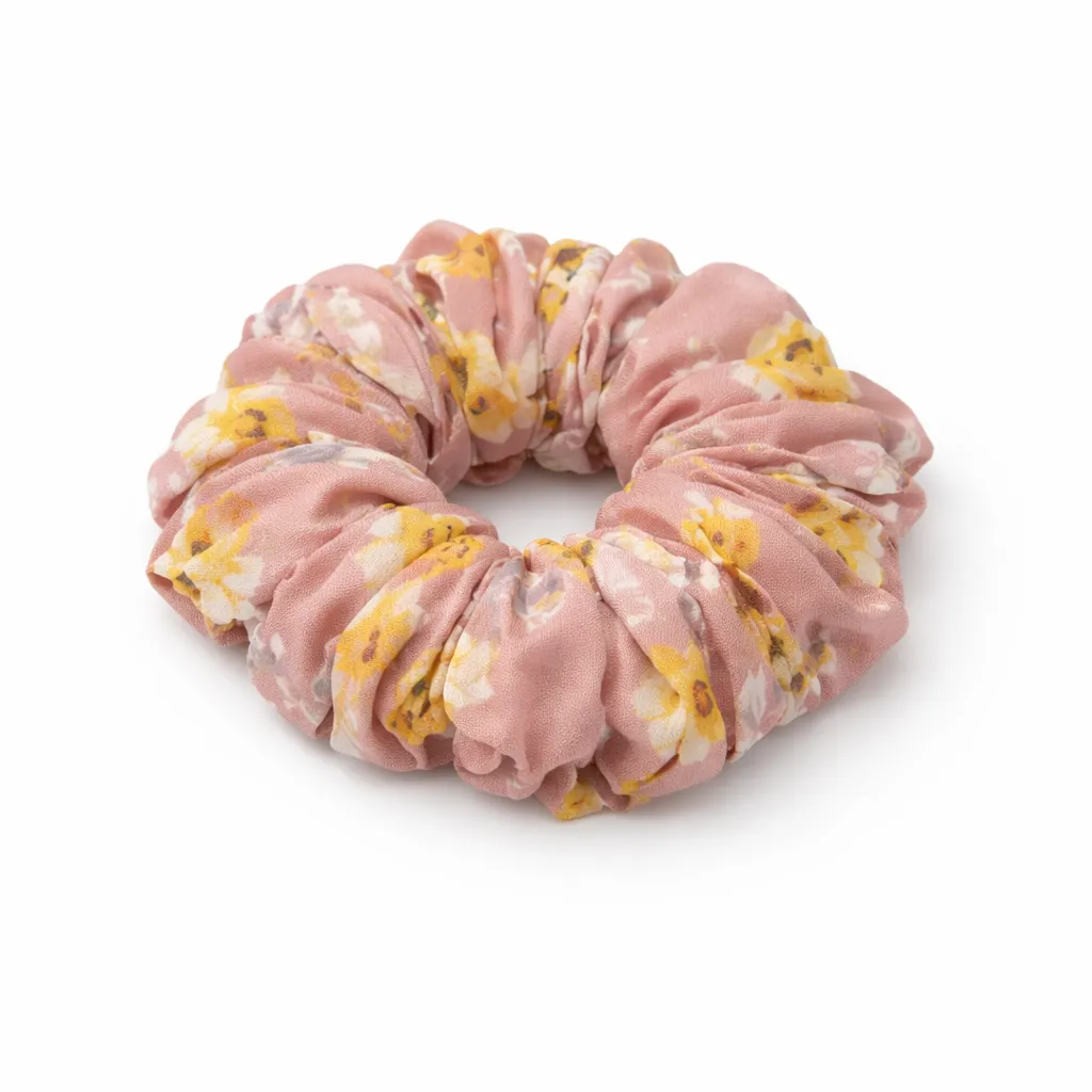 Lilly pink floral fabric soft scrunchies