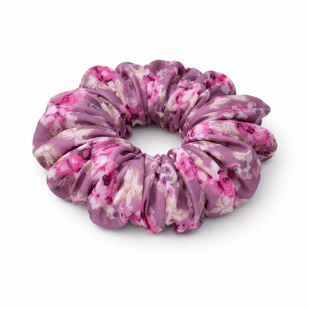 Purple floral fabric soft scrunchies