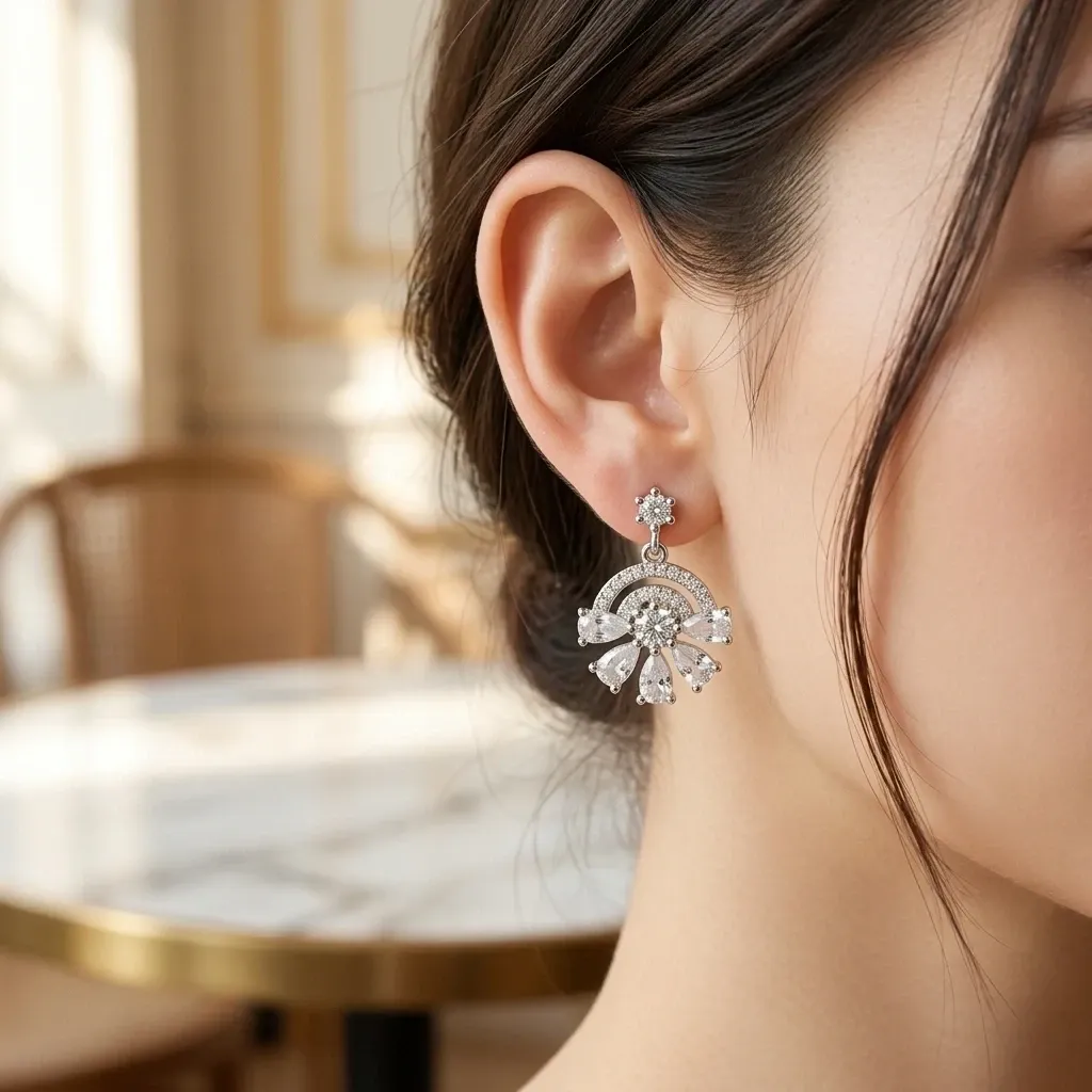 Elegant Fan-Shaped Drop Earrings