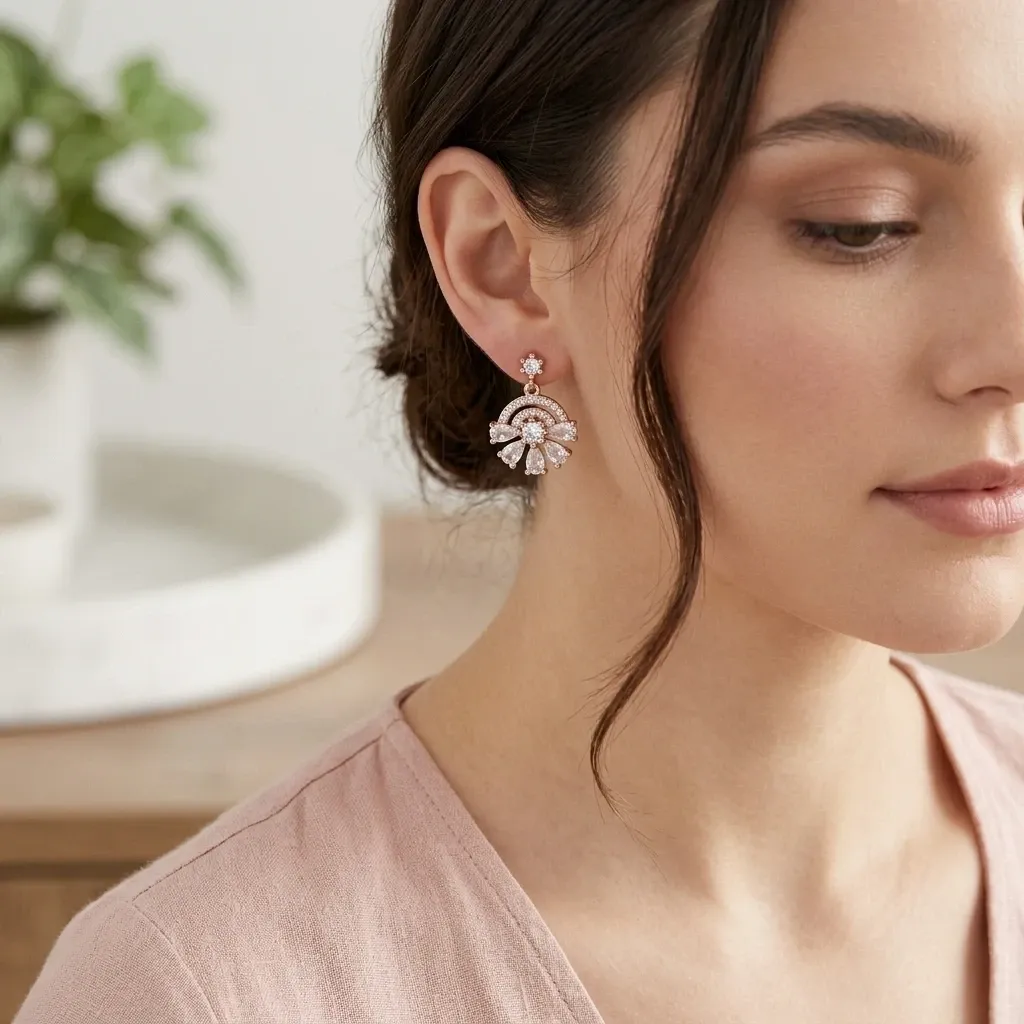 Rose Gold Fan-Inspired Drop Earrings