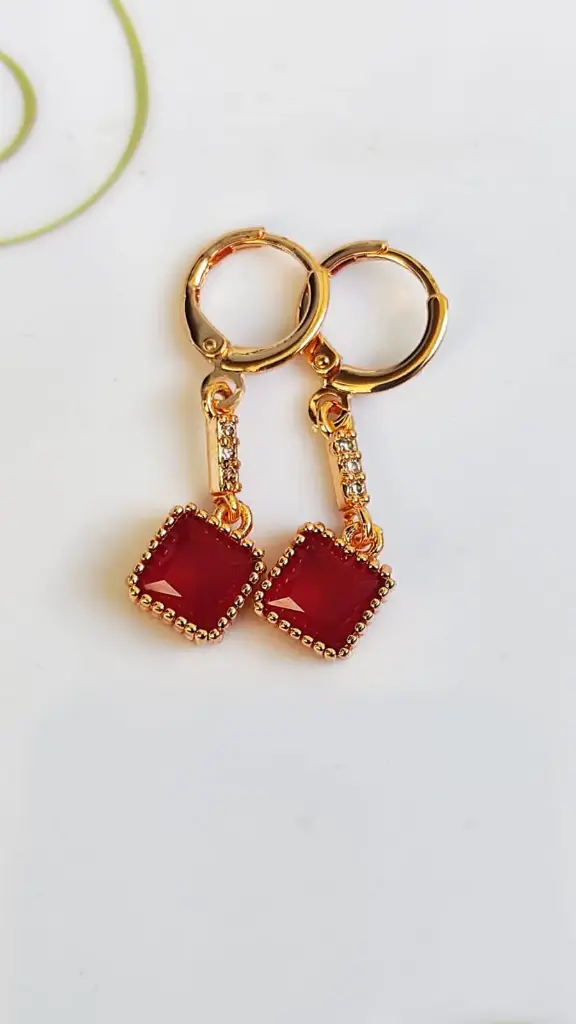 Royal Red Square Drop Earrings