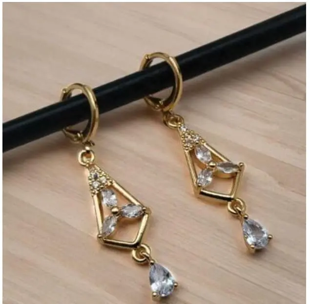 Golden Geometric Drop Earrings with Sparkling Stones