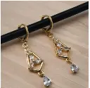 Golden Geometric Drop Earrings with Sparkling Stones