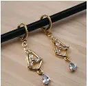 Golden Geometric Drop Earrings with Sparkling Stones