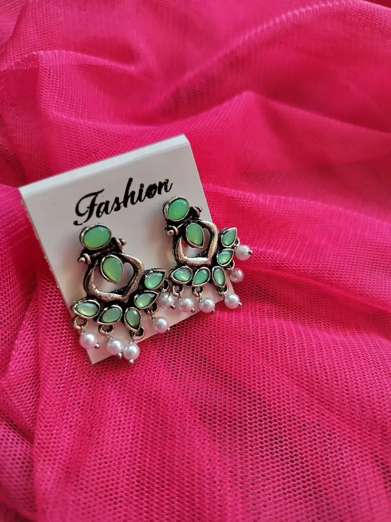 Elegant Oxidised Green Stone Earrings